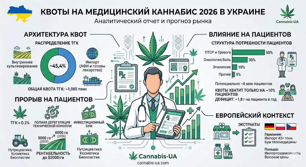 Инфографика: Квоты на медицинский каннабис в Украине 2026, влияние на пациентов и рынок CBD